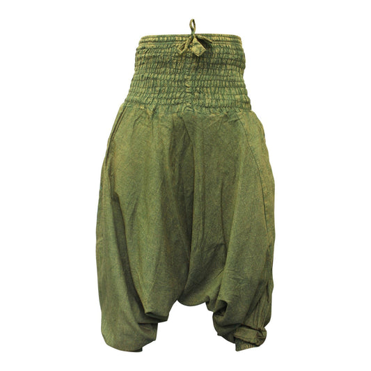 WOMEN STONEWASHED LOOSE FIT PLAIN HIPPIE HAREM TROUSER