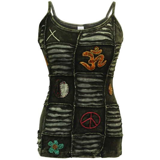 Women Slashed Faded Goth Embroidered Festival Tank Tops