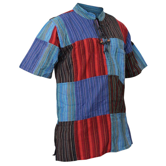 MENS SHORT SLEEVED COLORFUL HIPPIE GRANDAD SHIRT