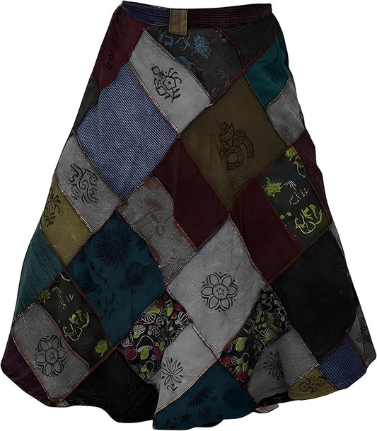 Womens Patchwork Maxi Skirt Summer Cotton Boho Style Long Skirt