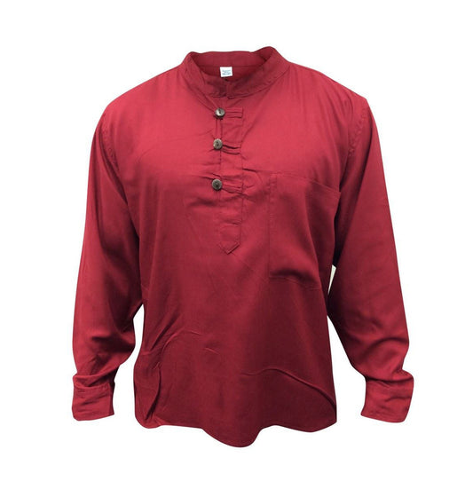 Men's Linen Collarless Grandad Shirt