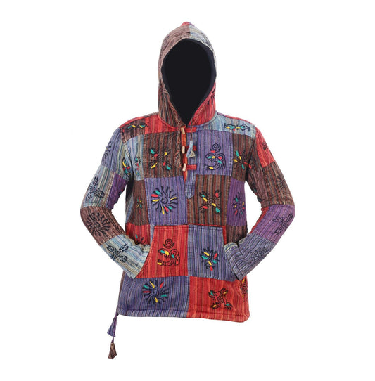 Men's Symbol Striped Patchwork Hooded Shirt