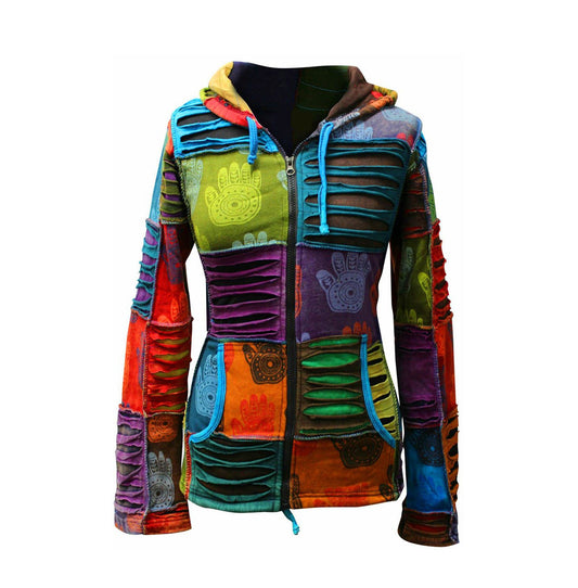 Women's Henna Hand Pixie Hippie Rib Comfort Hoodie – Boho Zip-Up Hoodie for Women