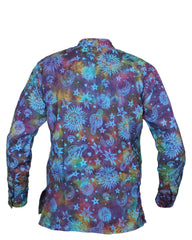 Men's Space Tie Dye Henley Shirt, Hand Made Long Sleeve Collarless Casual Shirt