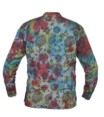 Men's Space Tie Dye Henley Shirt, Hand Made Long Sleeve Collarless Casual Shirt