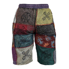 Mens Patchwork Elasticated Waist Boho Festival Pants Cotton Hippie Summer Shorts