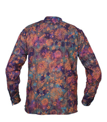 Men's Space Tie Dye Henley Shirt, Hand Made Long Sleeve Collarless Casual Shirt