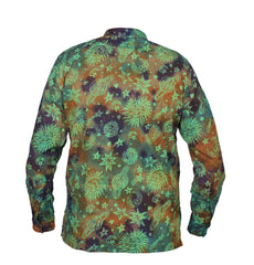 Men's Space Tie Dye Henley Shirt, Hand Made Long Sleeve Collarless Casual Shirt