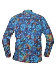 Men's Space Tie Dye Henley Shirt, Hand Made Long Sleeve Collarless Casual Shirt