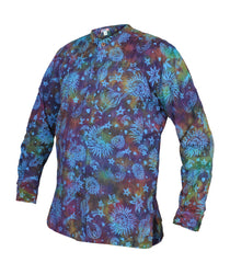 Men's Space Tie Dye Henley Shirt, Hand Made Long Sleeve Collarless Casual Shirt