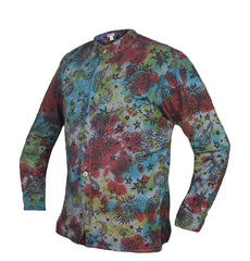 Men's Space Tie Dye Henley Shirt, Hand Made Long Sleeve Collarless Casual Shirt