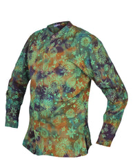 Men's Space Tie Dye Henley Shirt, Hand Made Long Sleeve Collarless Casual Shirt