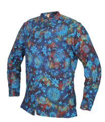 Men's Space Tie Dye Henley Shirt, Hand Made Long Sleeve Collarless Casual Shirt