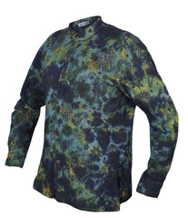 Men's Space Tie Dye Henley Shirt, Hand Made Long Sleeve Collarless Casual Shirt
