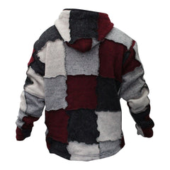 Mens Winter Patch Wool Hippie Jacket, Colourful Hoodie with 2 Pockets and Zipper
