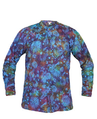 Men's Space Tie Dye Henley Shirt, Hand Made Long Sleeve Collarless Casual Shirt