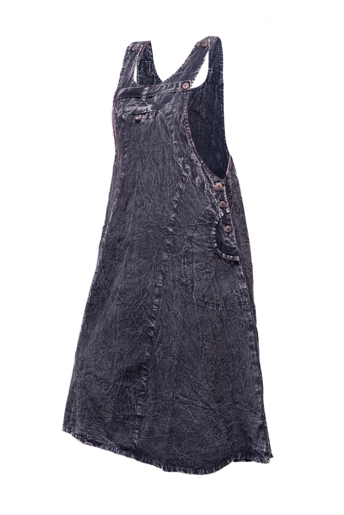 These 100% cotton, stonewashed pinafore dress is a classic design in an everyday styles that work anywhere and is very comfortable and stylish. It features 2 deep pockets and are a regular fit and comfortable to the body. They are very versatile, functional, and comfortable to wear. This lightweight breathable and comfortable pinafore dress with soft fabric can be layered with leggings and long sleeve tops for extra warmth. Available in Green, Orange, Black, Brown