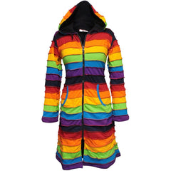 Women's Fleece Lined Knee Length Rainbow Jacket