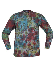 Men's Space Tie Dye Henley Shirt, Hand Made Long Sleeve Collarless Casual Shirt