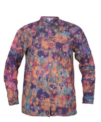 Men's Space Tie Dye Henley Shirt, Hand Made Long Sleeve Collarless Casual Shirt