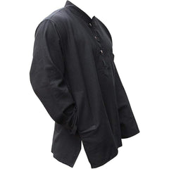 Mens Plain Hemp Band Collar Hippy Summer Light Tops Full Sleeve Grandad Shirt