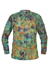 Men's Space Tie Dye Henley Shirt, Hand Made Long Sleeve Collarless Casual Shirt