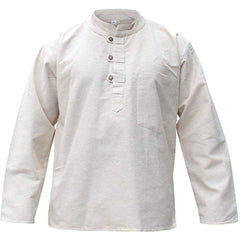 Mens Plain Hemp Band Collar Hippy Summer Light Tops Full Sleeve Grandad Shirt