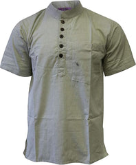 Mens Plain Cottton Grandad Shirt Short Sleeve Hippie Summer Casual Light Top