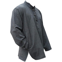 Mens Plain Hemp Band Collar Hippy Summer Light Tops Full Sleeve Grandad Shirt