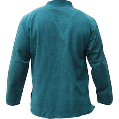 Mens Plain Hemp Band Collar Hippy Summer Light Tops Full Sleeve Grandad Shirt