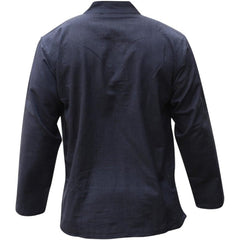 Mens Plain Hemp Band Collar Hippy Summer Light Tops Full Sleeve Grandad Shirt