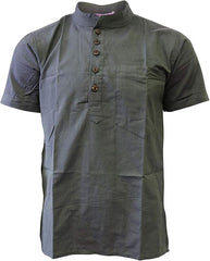 Mens Plain Cottton Grandad Shirt Short Sleeve Hippie Summer Casual Light Top