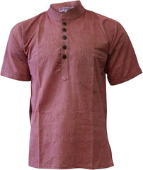 Mens Plain Cottton Grandad Shirt Short Sleeve Hippie Summer Casual Light Top