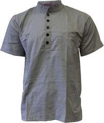 Mens Plain Cottton Grandad Shirt Short Sleeve Hippie Summer Casual Light Top