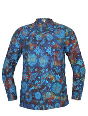 Men's Space Tie Dye Henley Shirt, Hand Made Long Sleeve Collarless Casual Shirt