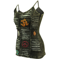 Women Slashed Faded Goth Embroidered Festival Tank Tops