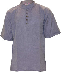 Mens Plain Cottton Grandad Shirt Short Sleeve Hippie Summer Casual Light Top