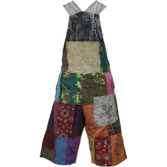 Women's Multicolor Short Dungarees Patchwork Hippie Summer Jumpsuit