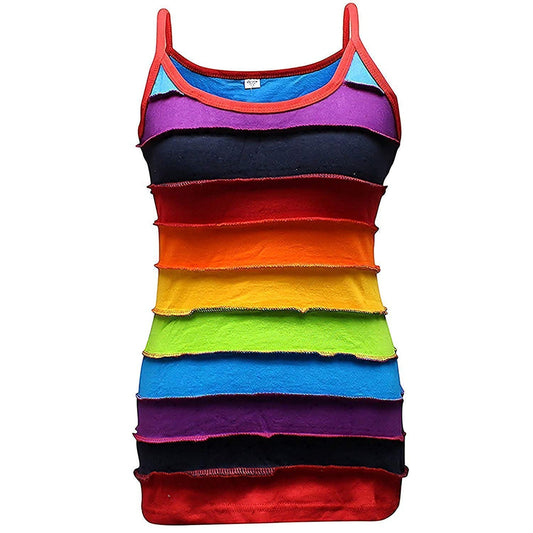 Women Rainbow Striped Multicolored Vest Hippie Sleeveless Tank Top