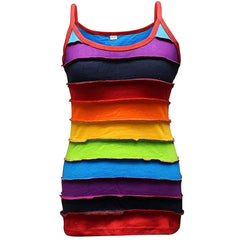 Women Rainbow Striped Multicolored Vest Hippie Sleeveless Tank Top