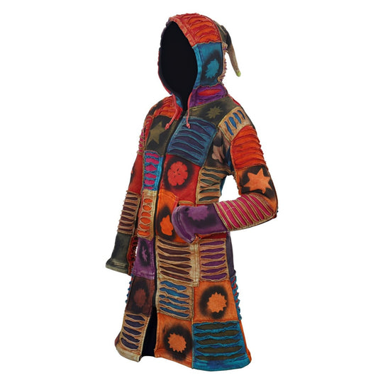 Women's Winter Coat Stencil Print Patchwork Full Zip Long Jacket