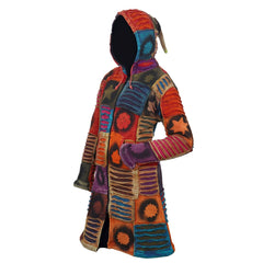 Women's Winter Coat Stencil Print Patchwork Full Zip Long Jacket