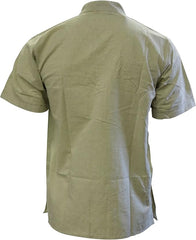 Mens Plain Cottton Grandad Shirt Short Sleeve Hippie Summer Casual Light Top