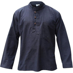 Mens Plain Hemp Band Collar Hippy Summer Light Tops Full Sleeve Grandad Shirt