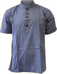 Mens Plain Cottton Grandad Shirt Short Sleeve Hippie Summer Casual Light Top