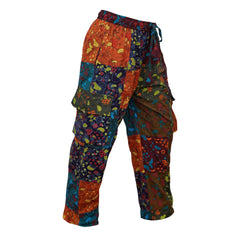 Mens Patchwork Mushroom Print Festival Cargo Pant Hippie Trouser