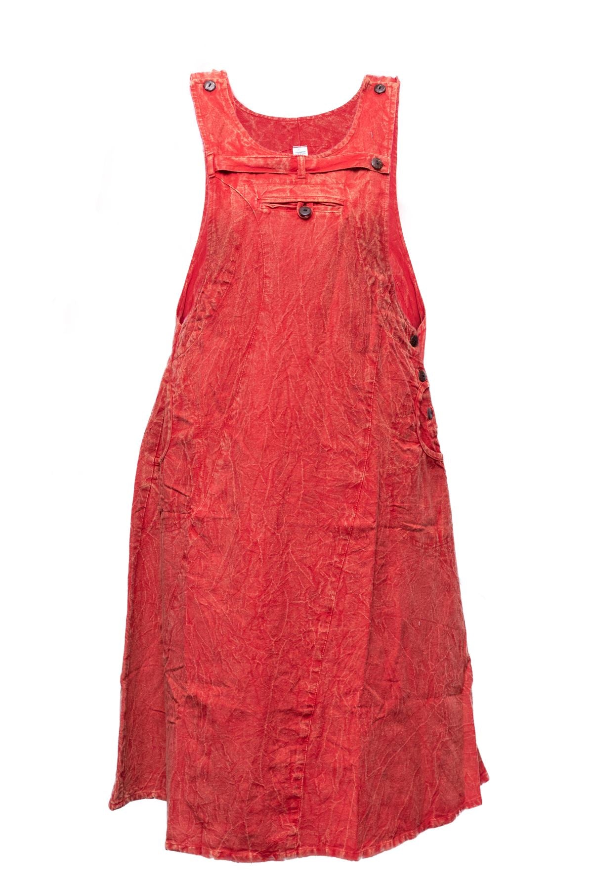 These 100% cotton, stonewashed pinafore dress is a classic design in an everyday styles that work anywhere and is very comfortable and stylish. It features 2 deep pockets and are a regular fit and comfortable to the body. They are very versatile, functional, and comfortable to wear. This lightweight breathable and comfortable pinafore dress with soft fabric can be layered with leggings and long sleeve tops for extra warmth. Available in Green, Orange, Black, Brown