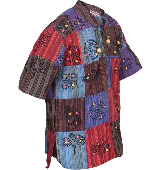 Mens Hippie Patchwork Short Sleeve Summer Festival Shirt