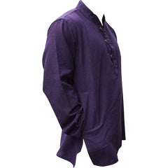 Mens Plain Hemp Band Collar Hippy Summer Light Tops Full Sleeve Grandad Shirt