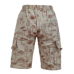 Mens Sun Moon and Mushroom Print Hippie Festival Shorts with Cargo Pockets